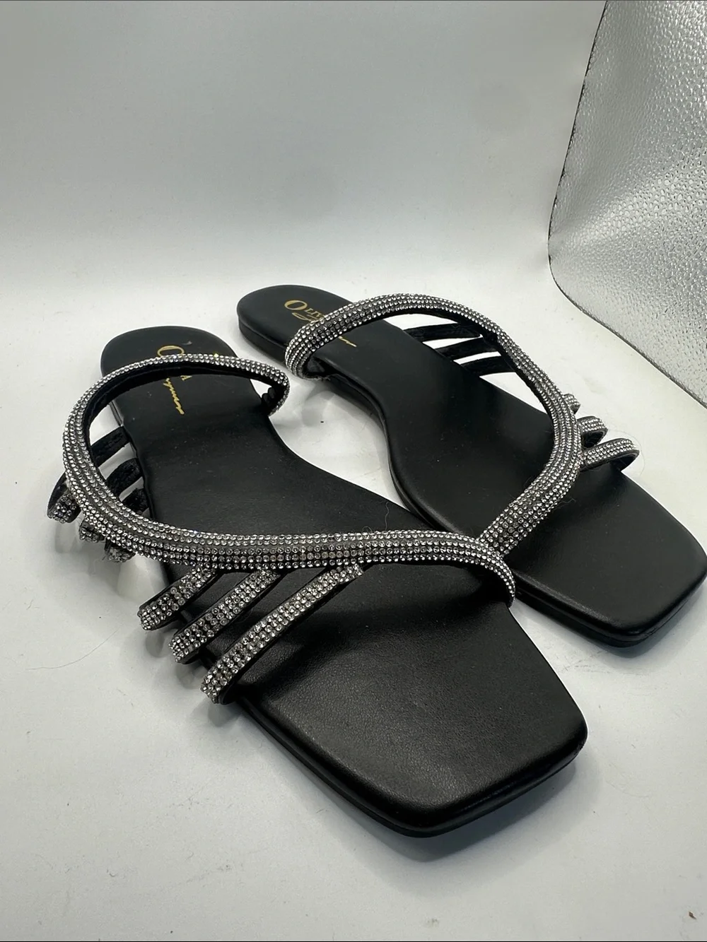 Crystal Embellished Black Women's Slide Sandals size 10